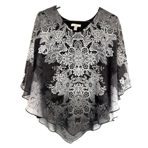 Roz & Ali Drapey Sheer Floral Long Flutter Sleeve Chiffon Blouse Size Small